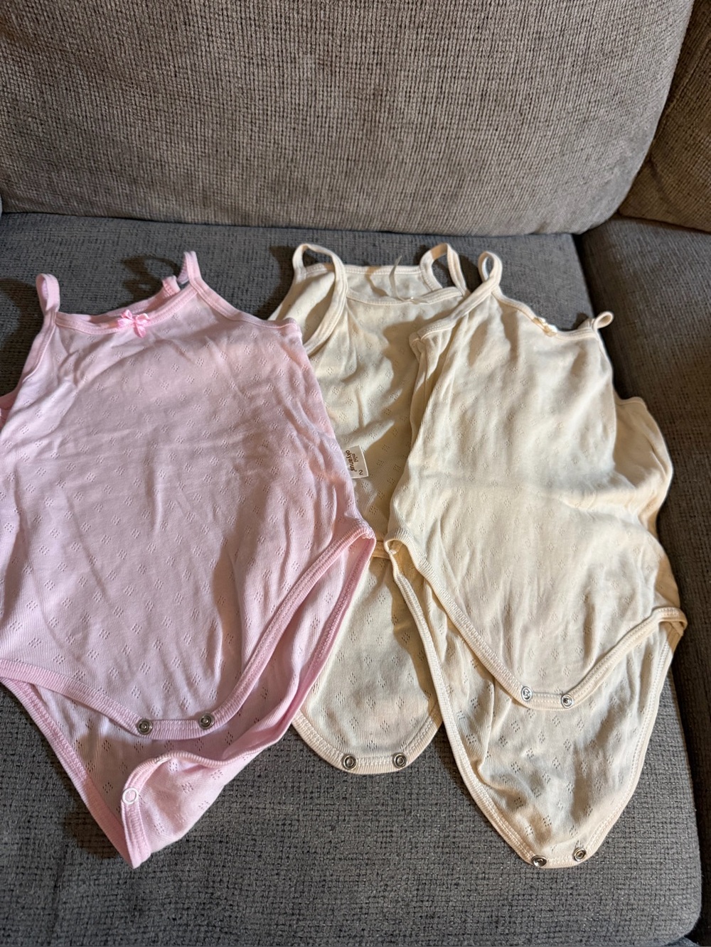 Classic Cotton Tank One-Piece Bodysuit in Pink and Cream - Unbranded